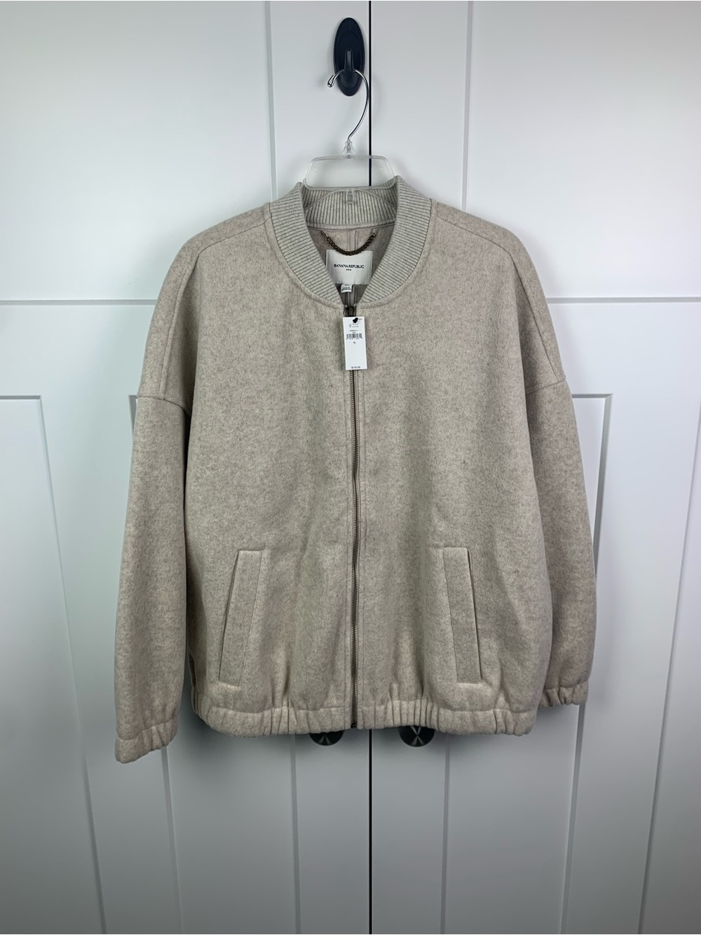 NWT Banana Republic XL Melton Soft Brushed Bomber Jacket Oatmeal Classic Capsule - Picture 2 of 9